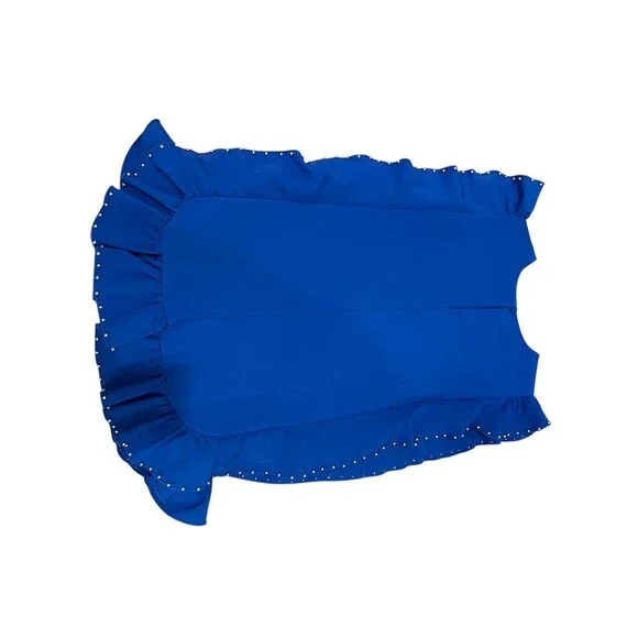 Glam Dress Womens Size M Royal Blue Studded Ruffle Trim Shift Mini - Picture 4 of 6